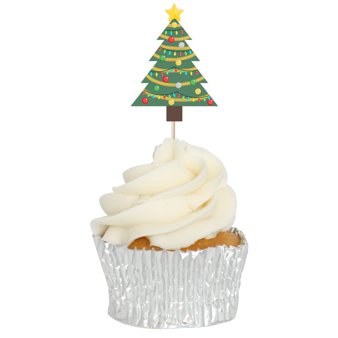 Decorated Christmas Tree Cupcake Toppers Tops Picks Pics Etsy UK