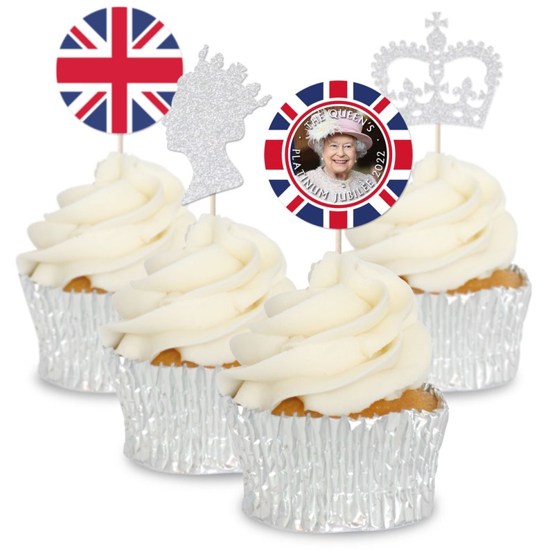 Queen Elizabeth 70th Jubilee Cupcake Toppers Tops Picks Pics - 12/pk 