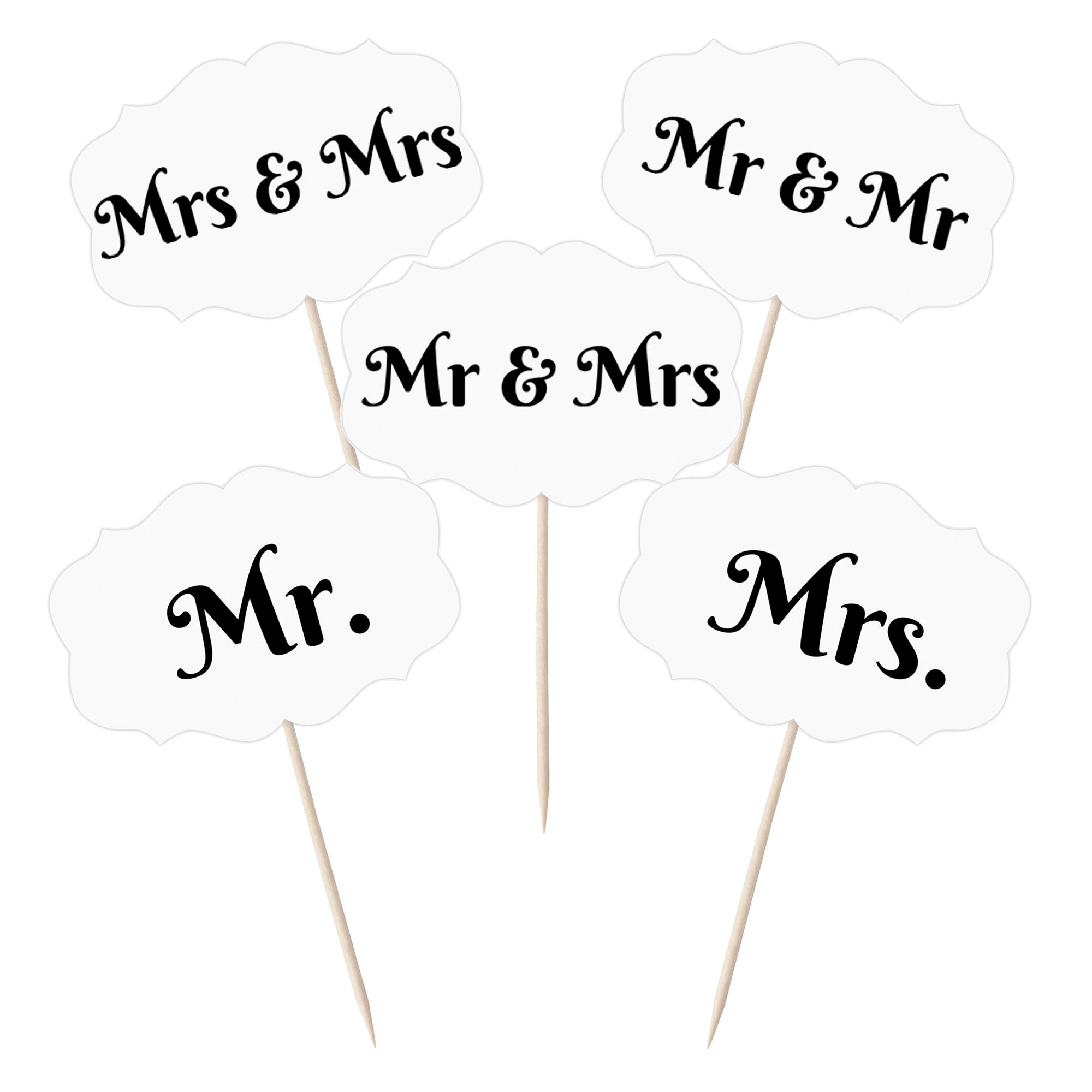 Mr & Mrs Wedding Cupcake Toppers Tops Picks Pics 12/pk Etsy UK