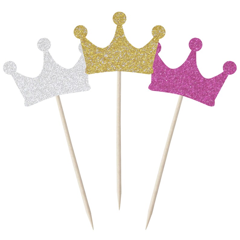 Glitter Crown Cupcake Toppers 12pk Etsy