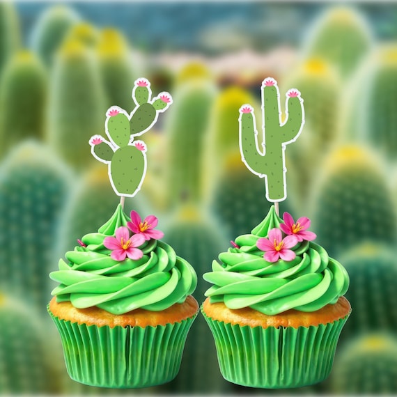 12 Tropical Cactus Cupcake Toppers Picks for Mexican Fiesta Party Decor -  Pack of 12 - Etsy