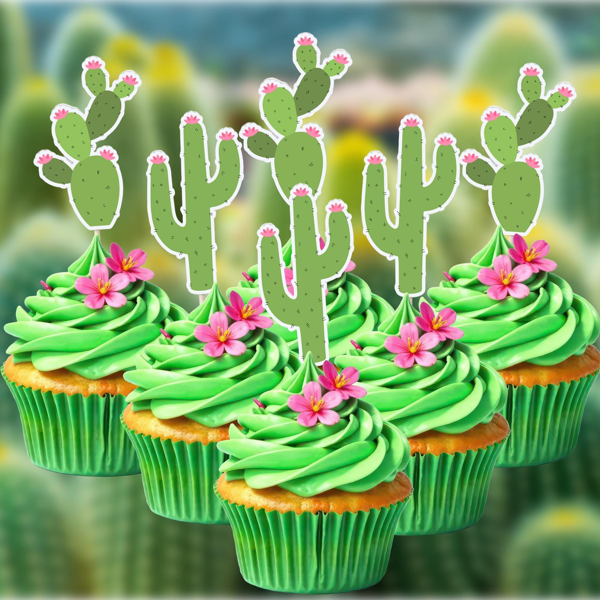 12 Tropical Cactus Cupcake Toppers Picks for Mexican Fiesta Party Decor -  Pack of 12 - Etsy