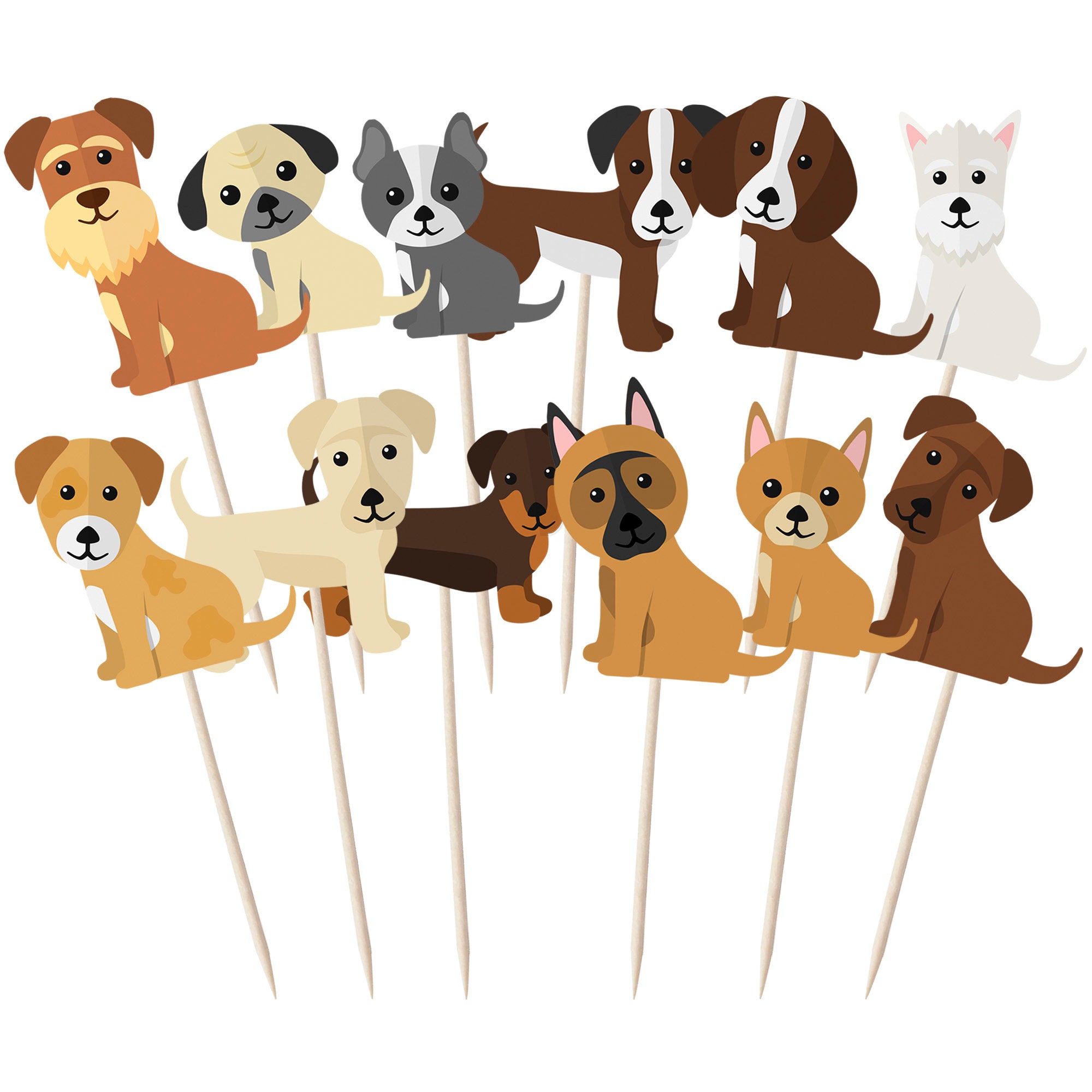 Cute Dogs Cupcake Toppers Cupcake Picks Pics 12/pk Etsy UK