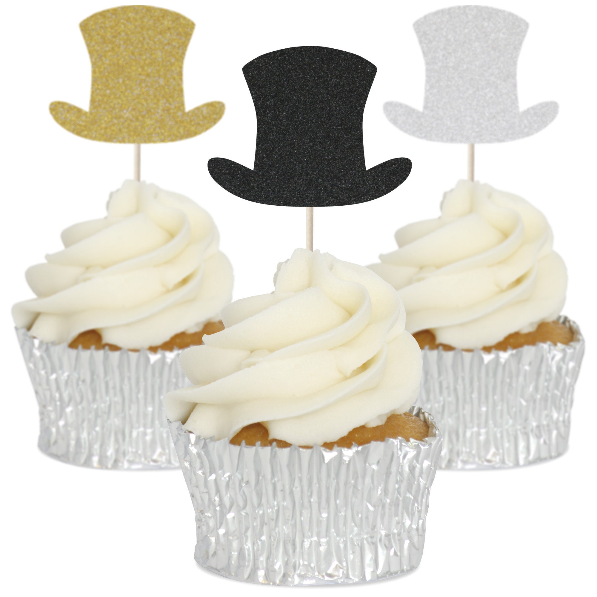 Glitter Top Hat Cupcake Toppers Tops Picks Pics 12/pk Etsy