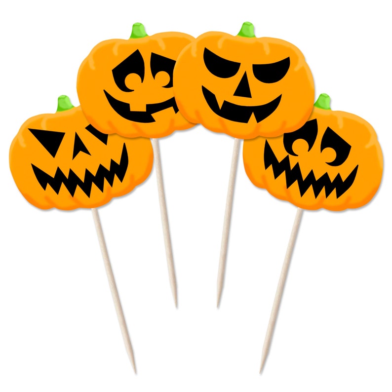 Pumpkin Jack o' Lantern Halloween Cupcake Toppers Tops Picks Pics 12pk image 2