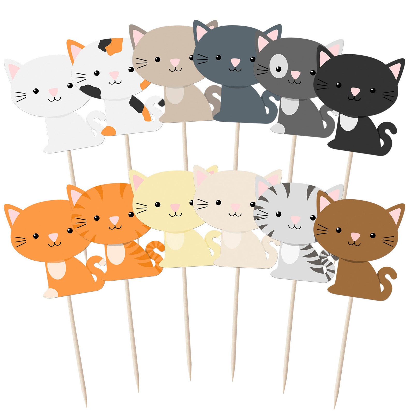 Cute Cats Cupcake Toppers Cupcake Picks Pics Etsy