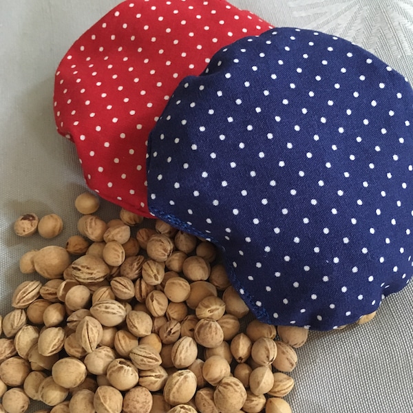 Set of 2 cute pocket warmers, hand warmers, cherry stone pillows for on the go, reusable red-white blue-white sustainable gift