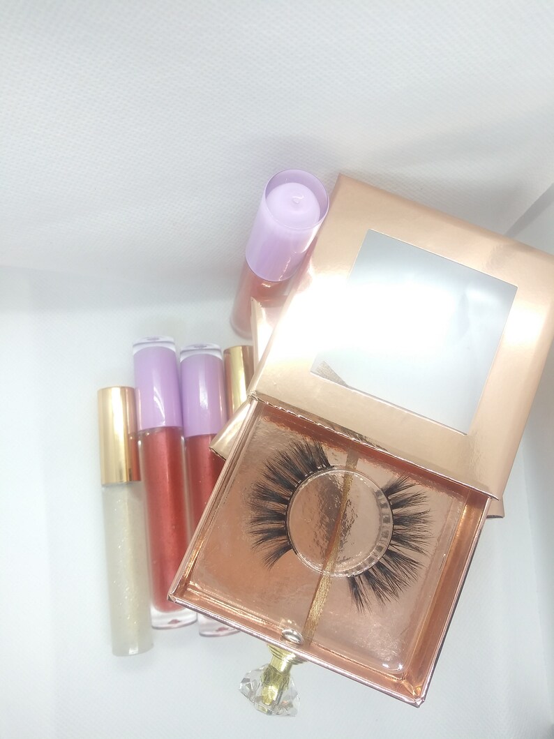Mink Eyelash and Lip Gloss Set Make up Accessory Lip Gloss Etsy