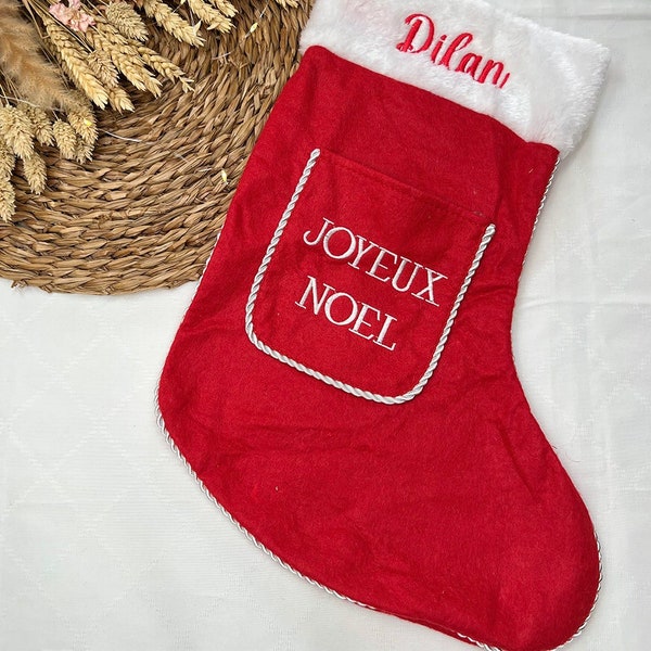 Chaussette de Noël Joyeux Noël à BRODER avec le prénom au choix - personnalisé