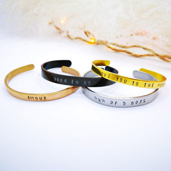 Bracelet jonc à personnaliser, bijoux personnalisable homme femme , cadeau marraine parrain prenom/texte/symbole au choix-Acier inoxydable