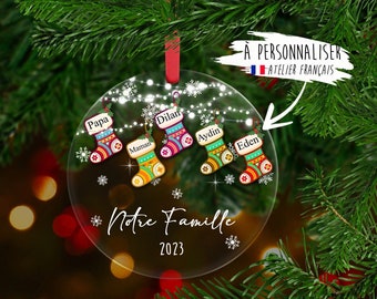 Boule de Noël ornament Personnalisable , Prénom au Choix  jusqu'a 6 prénoms - Notre famille -Made in France