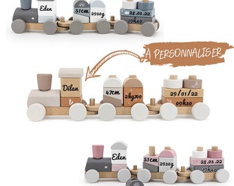 Wooden train to personalize with first name, date, weight, height - your choice