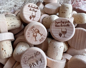 Lots of custom-made personalized wine corks (1-100 pieces) - Guest gifts Wedding, Birthday, Father's Day Grandpa HD engraving
