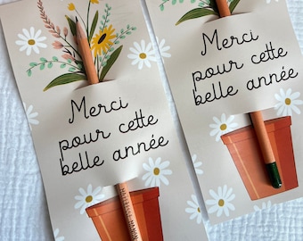 Crayon à planter à personnaliser avec le prénom de votre choix - Merci maîtresse maître nounou atsem Fleurs remerciement