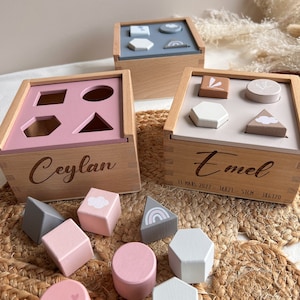 Wooden shape box to personalize with first name-date-weight-height- birth gift idea