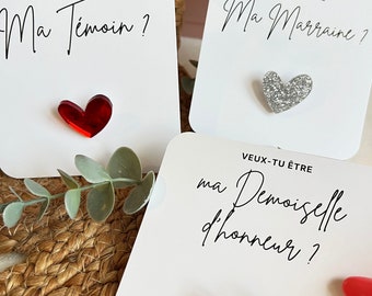 Pin's broche à personnaliser avec le coeur de votre choix- Veux tu être ma témoin, demoiselle d'honneur, Marraine