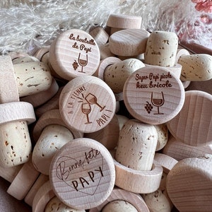 Lots of custom-made personalized wine corks (1-100 pieces) - Guest gifts Wedding, Birthday, Father's Day Grandpa HD engraving