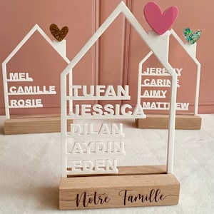 Maison à poser avec les prénoms de la FAMILLE à personnaliser/jusqu'a 5 prénoms - COEUR au choix - idée cadeaux