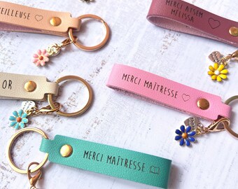 Porte clef clé en simili cuir avec breloque à personnaliser couleur au choix-marraine mariage anniversaire baptême naissance maîtresse papa