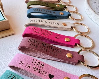 Porte clef clé en simili cuir à personnaliser couleur au choix - marraine mariage anniversaire baptême naissance maîtresse papy papa