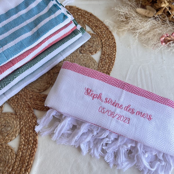 Fouta personnalisée, brodée avec Texte/prénom au choix 100% coton