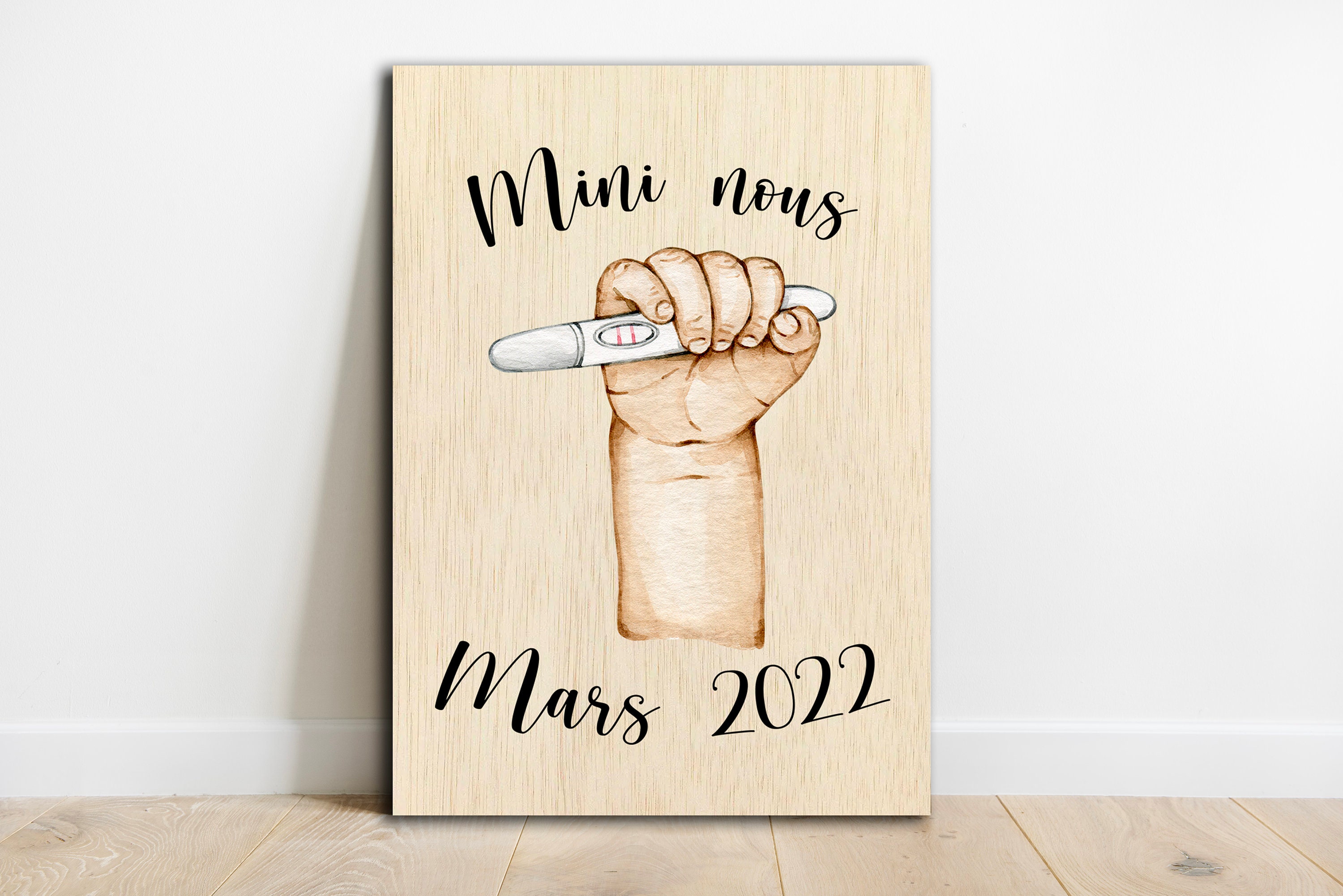 Mini Nous Arrive - Annonce Grossesse Impression sur Bois à Personnalisé