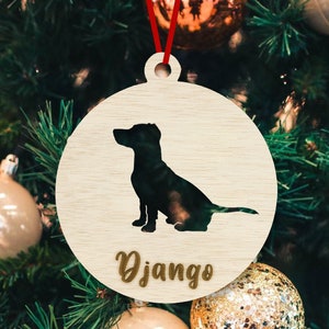 Boule de Noël Nos amis les chiens à personnaliser Bois et miroir/paillette Jack Bull terrier labrador chihuahua Husky staff image 8