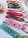 Faux leather key ring to personalize in color of your choice - godmother wedding birthday baptism birth mistress grandpa dad product logo