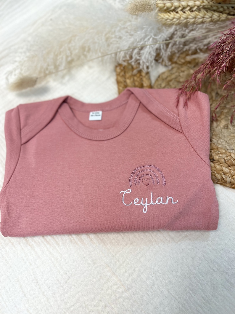 Natural EMBROIDERED baby bodysuit to personalize with the first name of your choice image 3