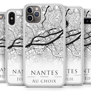 Siliconen hoes BUMPER flexibele iPhone Samsung Huawei - stad NANTES kaart stadsplattegrond aanpasbaar met uw voornaam of datum naar keuze tpu