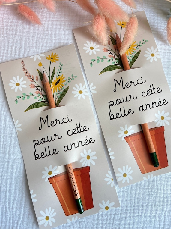 Crayon à planter à personnaliser avec le prénom de votre choix - Merci maîtresse maître nounou atsem Fleurs remerciement