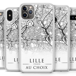 Coque silicone BUMPER souple iPhone Samsung Huawei - ville LILLE plan city map carte personnalisable avec ton prénom au choix case
