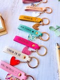 Faux leather keychain with heart, customizable in your choice of color - perfect for godmother, wedding, birthday, christening, birth, teacher, dad product logo