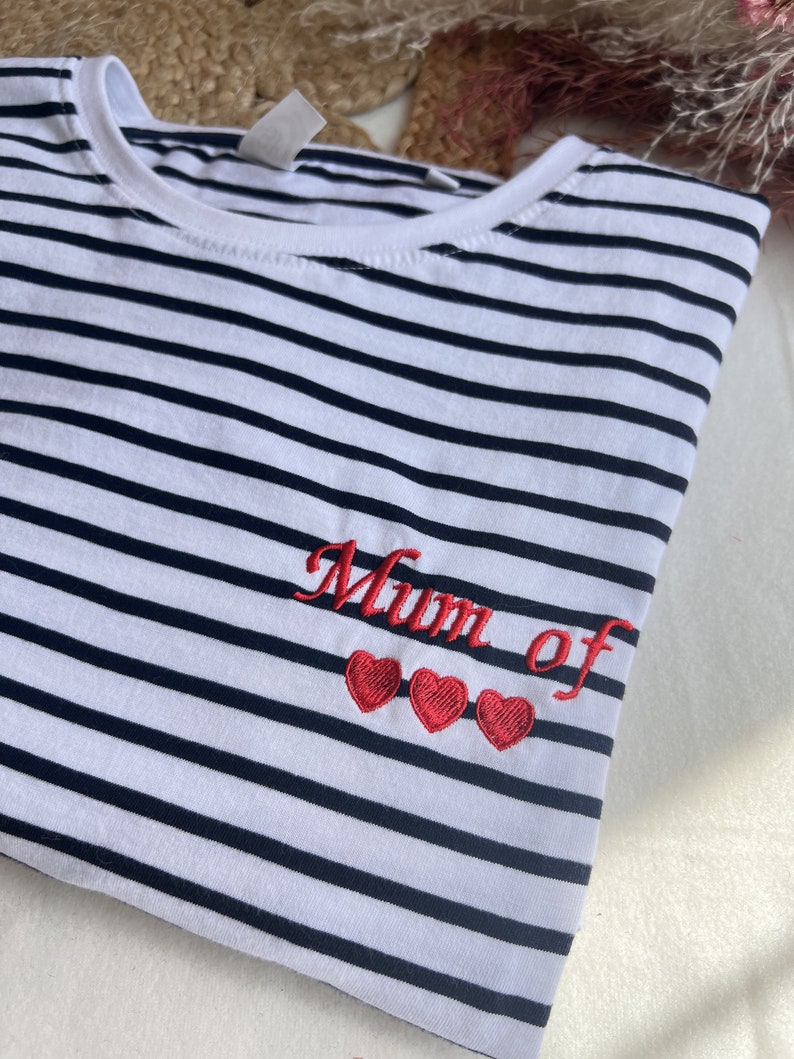 T-shirt marinière personnalisé, brodé avec Texte/prénom au choix 100% coton image 2