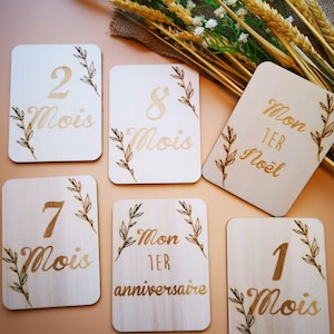 15 Cartes étapes pour bébé en bois rectangle