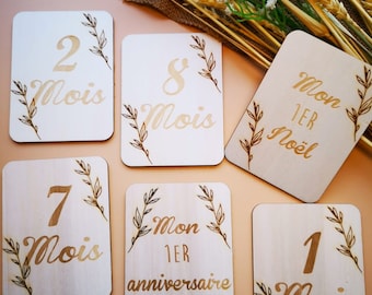 15 Cartes étapes pour bébé en bois rectangle