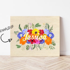 Tableau fleurs , roses ,tulipes  - Made in France Impression UV - personnalisable avec le prénom de votre choix