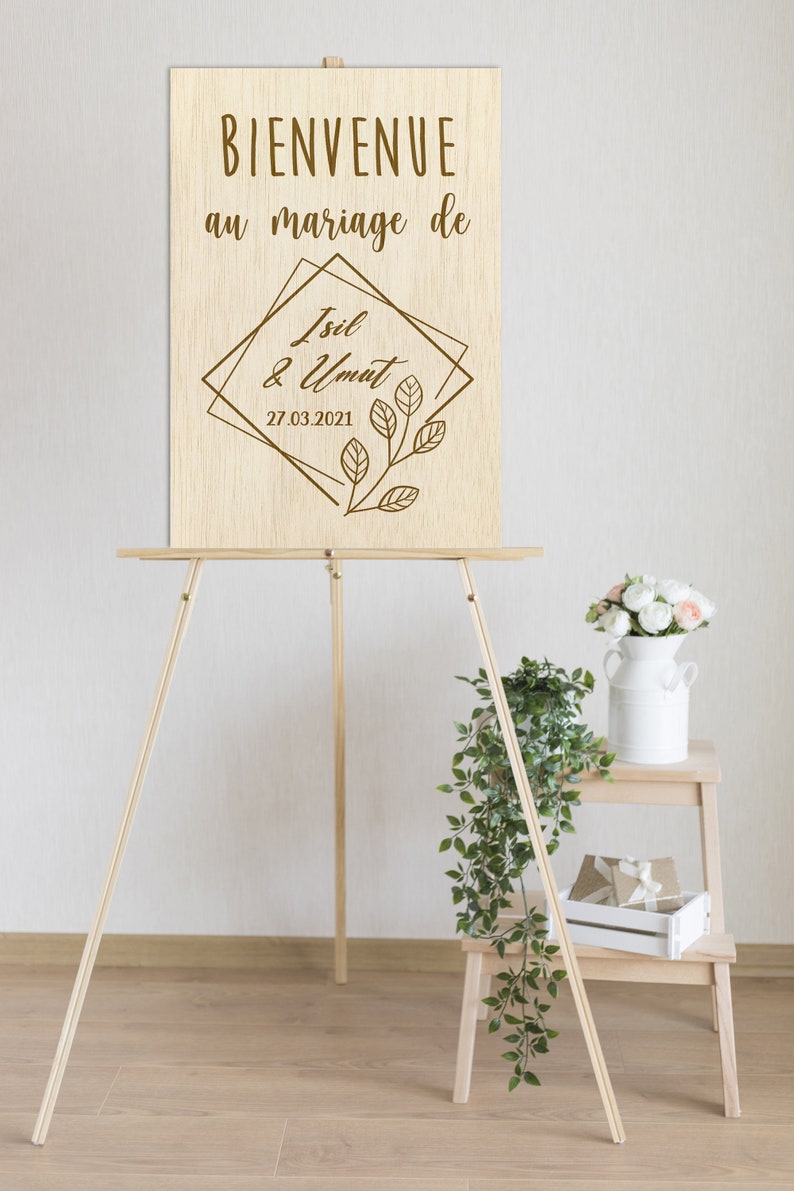 Panneau de bienvenue en bois pour Mariage ou décoration à personnaliser Prénoms au choix, panneau d'accueil n image 2