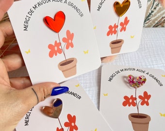 Pin's / broche à personnaliser avec le coeur de votre choix- Merci Maîtresse Maître Atsem Nounou, merci maitresse de m’avoir aidé à grandir