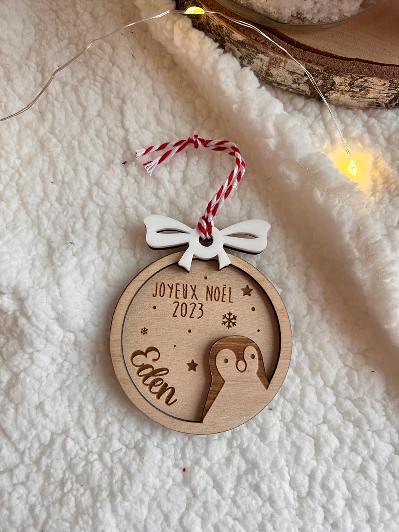 Boule de Noël ornament Personnalisable , Prénom au Choix Mon Premier noël Lapin/Ours/Biche/pingouin Ornament Christmas image 7