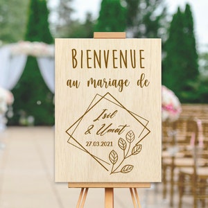 Panneau de bienvenue en bois pour Mariage ou décoration à personnaliser Prénoms au choix, panneau d'accueil n image 1