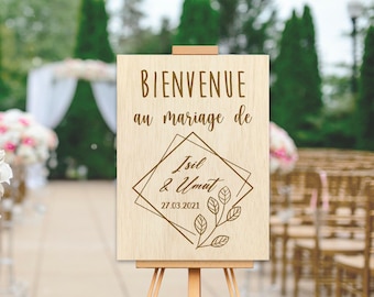 Panneau de bienvenue en bois pour Mariage ou décoration à personnaliser Prénoms au choix, panneau d'accueil n§