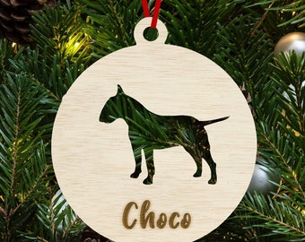 Boule de Noël Nos amis les chiens - à personnaliser - Bois et miroir/paillette - Jack Bull terrier labrador chihuahua Husky staff