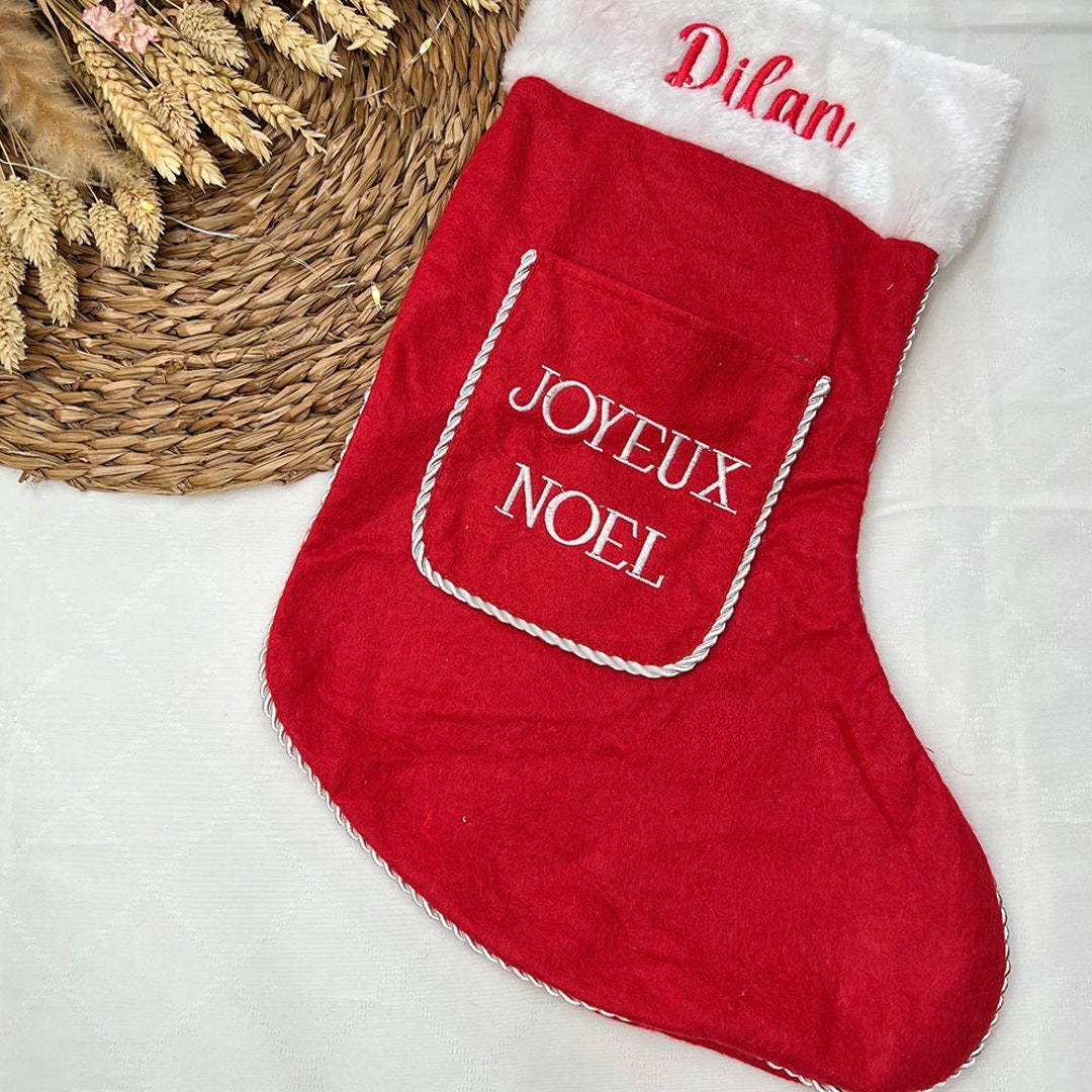 Chaussette De Noël Joyeux Noël à BRODER Avec Le Prénom Au Choix