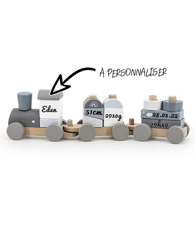 Train en bois à personnaliser avec prénom date poids taille bleu image 1