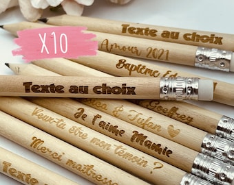 Set of mini customizable pencils for weddings, birthdays, baptisms, birth invitations, gifts, text of your choice