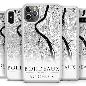 Coque silicone BUMPER souple iPhone Samsung Huawei - ville BORDEAUX plan city map carte personnalisable avec ton prénom au choix case