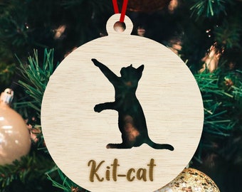 Boule de Noël Nos amis les chats - à personnaliser - Bois et miroir/paillette- chat cat