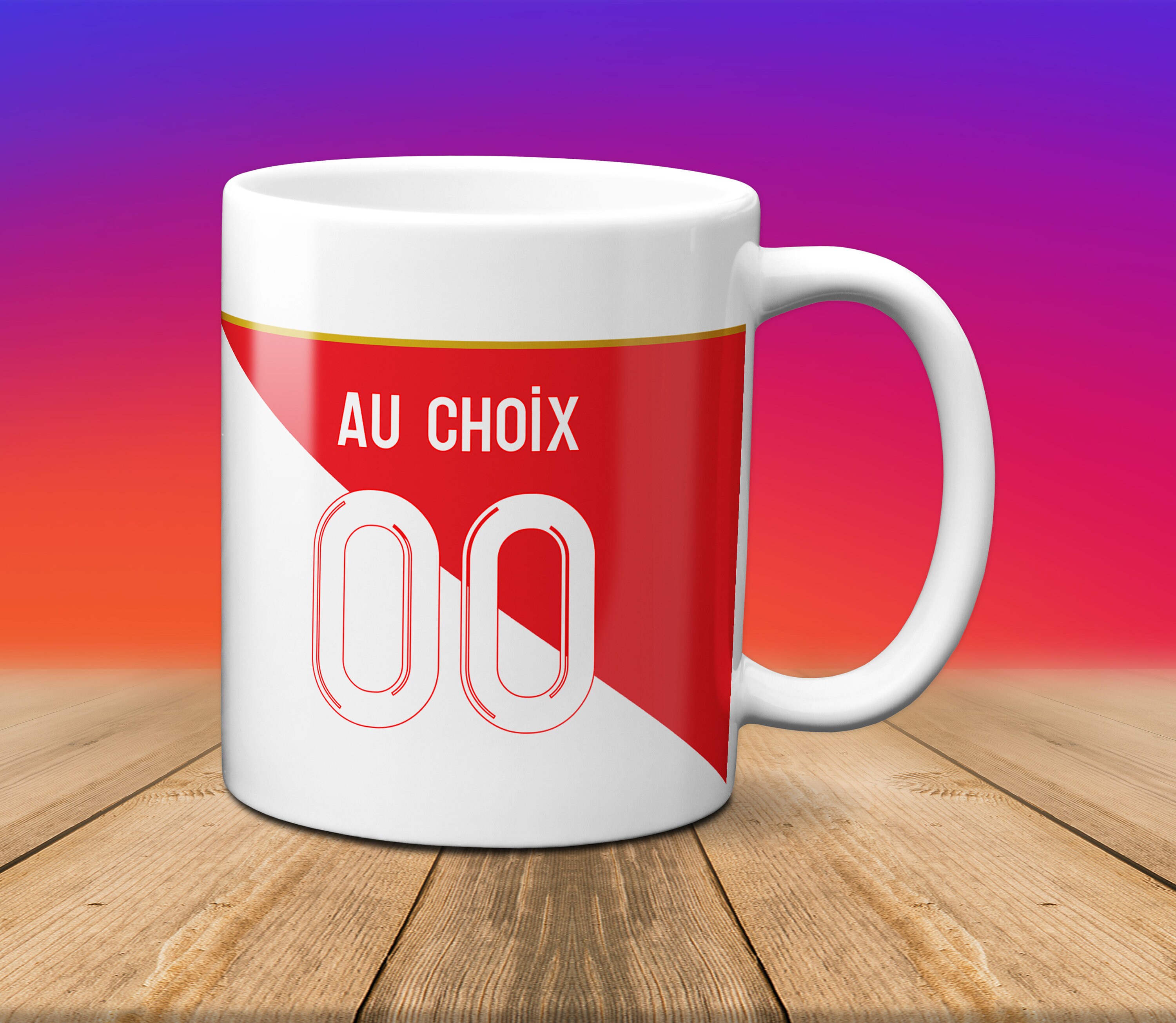 Mug Tasse en Céramique Café - Made in France -Football Personnalisable Nom et Prenom Au Choix Monaco