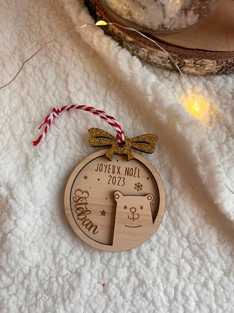 Boule de Noël ornament Personnalisable , Prénom au Choix Mon Premier noël Lapin/Ours/Biche/pingouin Ornament Christmas image 9